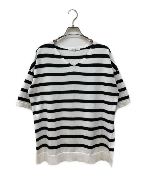 UNTITLED（アンタイトル）UNTITLED (アンタイトル) Vネック半袖ニット ブラック×ホワイト サイズ:4の古着・服飾アイテム