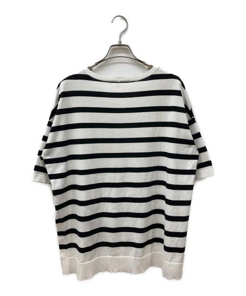 UNTITLED（アンタイトル）UNTITLED (アンタイトル) Vネック半袖ニット ブラック×ホワイト サイズ:4の古着・服飾アイテム