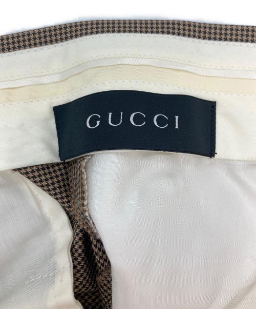 GUCCI（グッチ）GUCCI (グッチ) 千鳥柄スラックス ブラウン サイズ:46の古着・服飾アイテム
