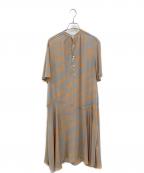 mint designsミント デザインズ）の古着「半袖シアーワンピース」｜オレンジ×グレー