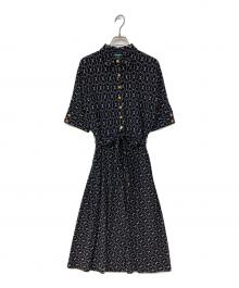 LAUREN RALPH LAUREN（ローレンラルフローレン）の古着「金釦総柄ストレッチシャツワンピース」｜ブラック