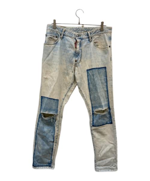 DSQUARED2（ディースクエアード）DSQUARED2 (ディースクエアード) ブリーチ加工ダメージデニムパンツ ブルー サイズ:Lの古着・服飾アイテム