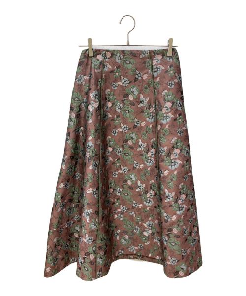 SEVEN TEN by MIHO KAWAHITO（セブン テン バイ ミホ カワヒト）SEVEN TEN by MIHO KAWAHITO (セブン テン バイ ミホ カワヒト) パイピングジャガードスカート ブラウン×グリーン サイズ:Mの古着・服飾アイテム