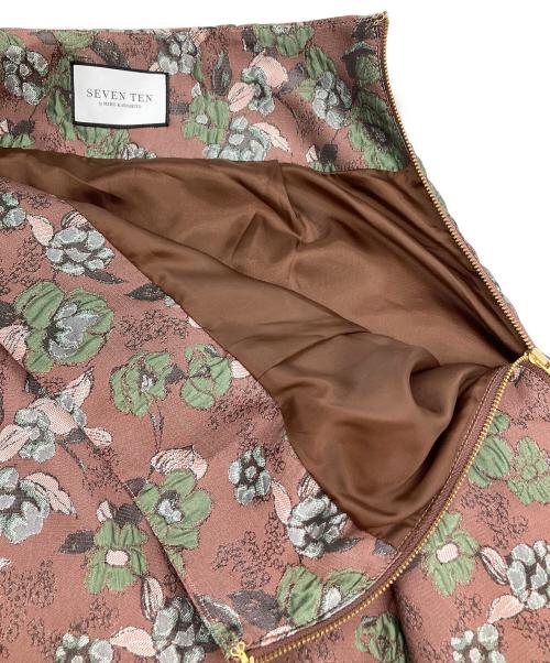 SEVEN TEN by MIHO KAWAHITO（セブン テン バイ ミホ カワヒト）SEVEN TEN by MIHO KAWAHITO (セブン テン バイ ミホ カワヒト) パイピングジャガードスカート ブラウン×グリーン サイズ:Mの古着・服飾アイテム
