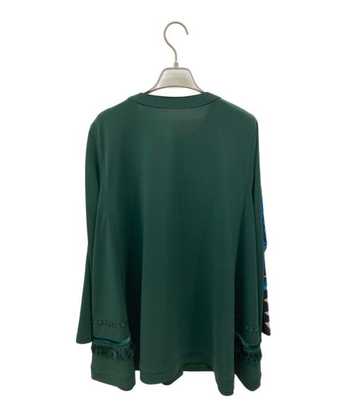 TOKUKO1erVOL（トクコプルミエヴォル）TOKUKO1erVOL (トクコプルミエヴォル) サイドベロアプリントジャージーシャツ グリーン サイズ:9の古着・服飾アイテム