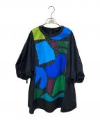 TOKUKO1erVOLトクコプルミエヴォル）の古着「プリントギャザーワンピース」｜ブラック