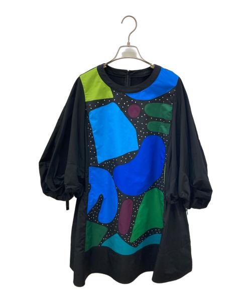 TOKUKO1erVOL（トクコプルミエヴォル）TOKUKO1erVOL (トクコプルミエヴォル) プリントギャザーワンピース ブラック サイズ:9の古着・服飾アイテム