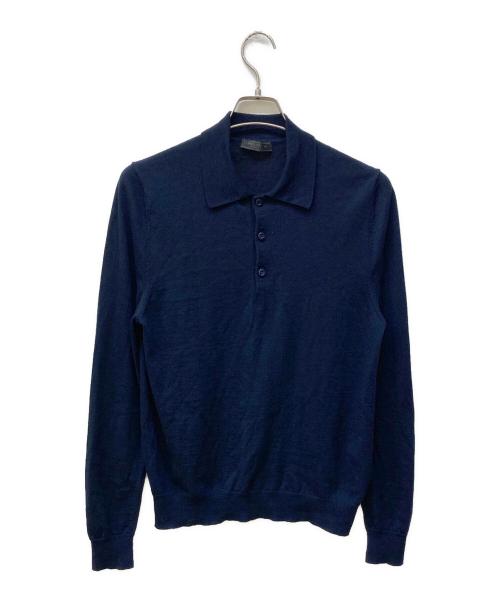 PRADA（プラダ）PRADA (プラダ) ニットポロシャツ ネイビー サイズ:48の古着・服飾アイテム