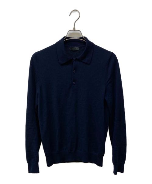 PRADA（プラダ）PRADA (プラダ) ニットポロシャツ ネイビー サイズ:48の古着・服飾アイテム