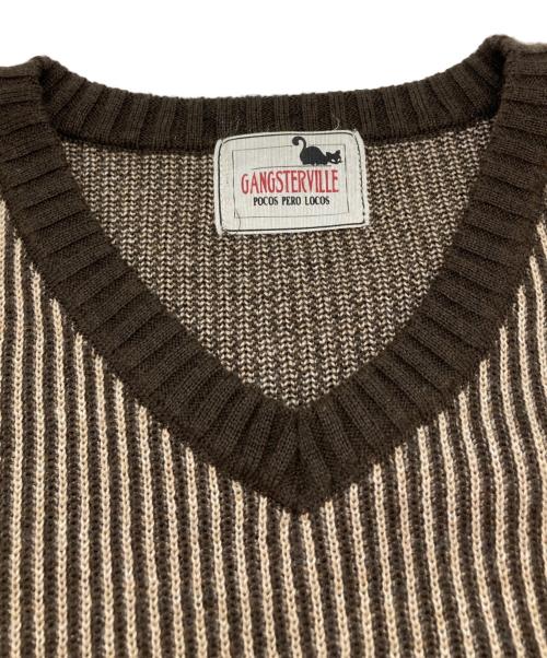 GANGSTERVILLE（ギャングスタービル）GANGSTERVILLE (ギャングスタービル) Vネックニット ブラウン サイズ:Ⅿの古着・服飾アイテム
