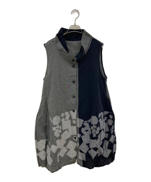 慈雨（ジウ）慈雨 (ジウ) ノースリーブバルーンワンピース ブラック×グレー サイズ:40の古着・服飾アイテム