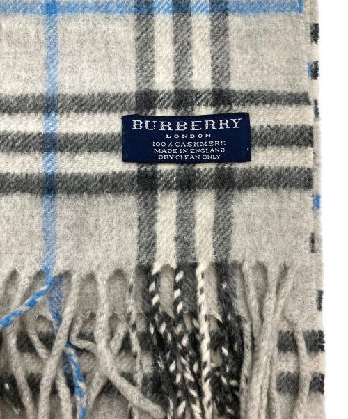 BURBERRY LONDON（バーバリーロンドン）BURBERRY LONDON (バーバリーロンドン) カシミヤマフラー グレー×スカイブルーの古着・服飾アイテム