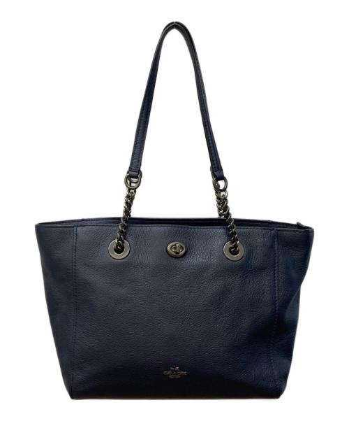 COACH（コーチ）COACH (コーチ) ターンロックレザートートバッグ ネイビーの古着・服飾アイテム
