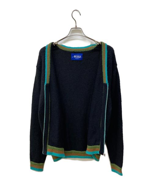 AWAKE（アウェイク）AWAKE (アウェイク) STRIPED MOHAIR SLEEVE CARDIGAN/ニットカーディガン ブラック サイズ:Ⅿの古着・服飾アイテム