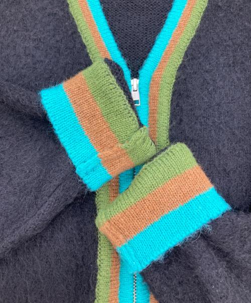 AWAKE（アウェイク）AWAKE (アウェイク) STRIPED MOHAIR SLEEVE CARDIGAN/ニットカーディガン ブラック サイズ:Ⅿの古着・服飾アイテム