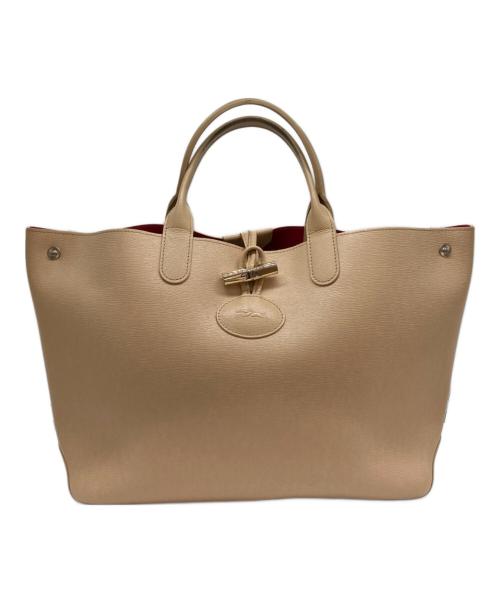 LONGCHAMP（ロンシャン）LONGCHAMP (ロンシャン) リバーシブルレザートートバッグ ベージュ×レッドの古着・服飾アイテム