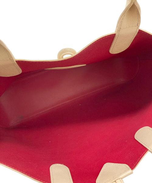 LONGCHAMP（ロンシャン）LONGCHAMP (ロンシャン) リバーシブルレザートートバッグ ベージュ×レッドの古着・服飾アイテム