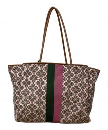Kate Spade（ケイトスペード）の古着「スペードフラワージャカードストライプエブリシングラージトート/トートバッグ」｜ピンク