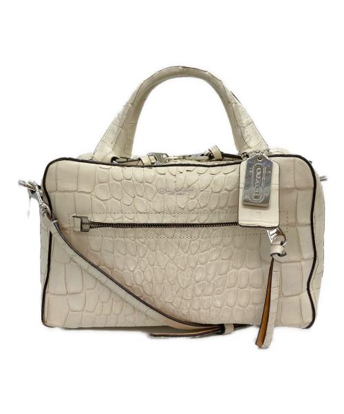 COACH（コーチ）COACH (コーチ) クロコ型押し2WAYショルダーバッグ ホワイトの古着・服飾アイテム