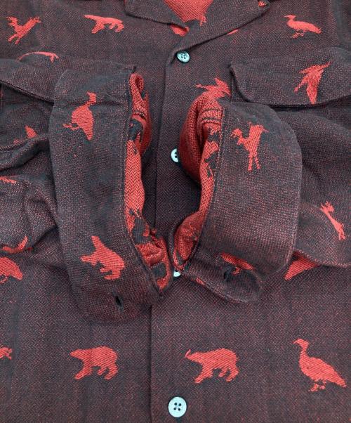 Engineered Garments（エンジニアドガーメンツ）Engineered Garments (エンジニアドガーメンツ) アニマル柄オープンカラーシャツ レッド×ブラック サイズ:XLの古着・服飾アイテム
