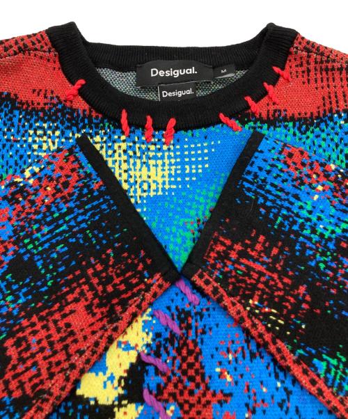 Desigual（デシグアル）Desigual (デシグアル) maria escote (マリアエスコテ) 総柄ニット レッド×ブルー サイズ:Mの古着・服飾アイテム