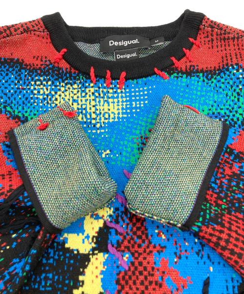Desigual（デシグアル）Desigual (デシグアル) maria escote (マリアエスコテ) 総柄ニット レッド×ブルー サイズ:Mの古着・服飾アイテム