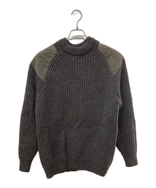 Black Sheep（ブラックシープ）BLACK SHEEP (ブラックシープ) レザーパッチクールネックニット ブラウン サイズ:40の古着・服飾アイテム