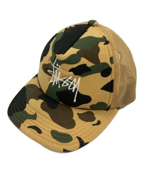 stussy（ステューシー）stussy (ステューシー) A BATHING APE (ア ベイシング エイプ) メッシュキャップ ベージュの古着・服飾アイテム