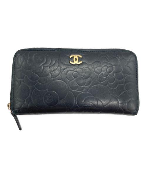 CHANEL（シャネル）CHANEL (シャネル) カメリアラウンドファスナー長財布 ブラックの古着・服飾アイテム