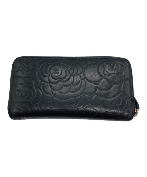 CHANEL（シャネル）CHANEL (シャネル) カメリアラウンドファスナー長財布 ブラックの古着・服飾アイテム