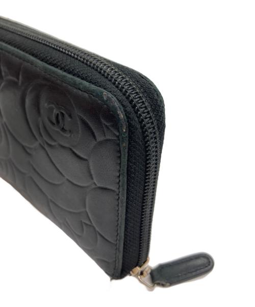 CHANEL（シャネル）CHANEL (シャネル) カメリアラウンドファスナー長財布 ブラックの古着・服飾アイテム