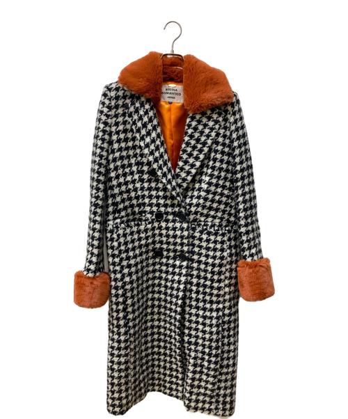 Regina Romantico（レジィーナロマンティコ）REGINA ROMANTICO (レジィーナロマンティコ) ハウンドトゥースエコファーコート オレンジ×ブラック×ホワイト サイズ:Ｓの古着・服飾アイテム