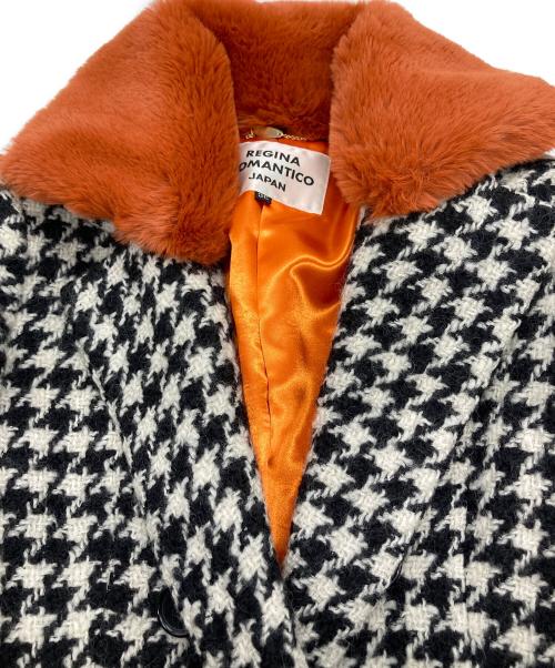 Regina Romantico（レジィーナロマンティコ）REGINA ROMANTICO (レジィーナロマンティコ) ハウンドトゥースエコファーコート オレンジ×ブラック×ホワイト サイズ:Ｓの古着・服飾アイテム