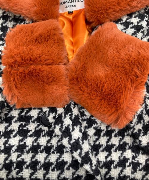Regina Romantico（レジィーナロマンティコ）REGINA ROMANTICO (レジィーナロマンティコ) ハウンドトゥースエコファーコート オレンジ×ブラック×ホワイト サイズ:Ｓの古着・服飾アイテム