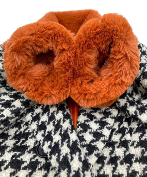 Regina Romantico（レジィーナロマンティコ）REGINA ROMANTICO (レジィーナロマンティコ) ハウンドトゥースエコファーコート オレンジ×ブラック×ホワイト サイズ:Ｓの古着・服飾アイテム