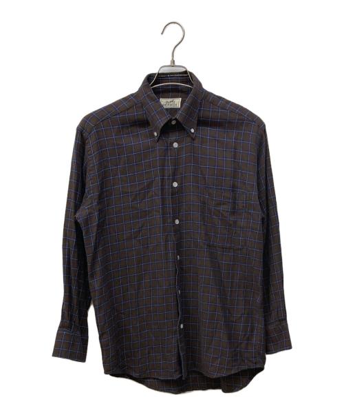 HERMES（エルメス）HERMES (エルメス) フランネルチェックシャツ ブラウン サイズ:15 3/4の古着・服飾アイテム