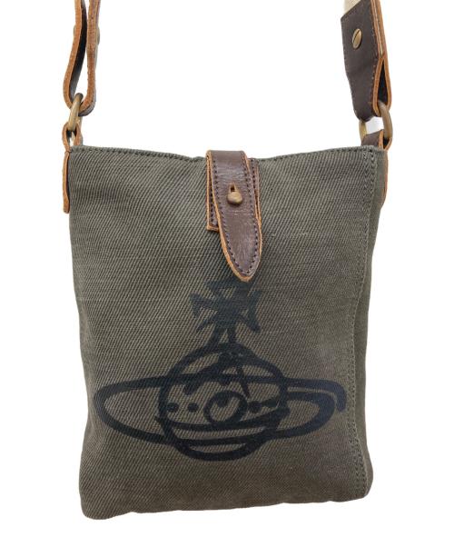 Vivienne Westwood（ヴィヴィアンウエストウッド）Vivienne Westwood (ヴィヴィアンウエストウッド) オーブプリントキャンバスショルダーバッグ カーキの古着・服飾アイテム