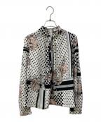 Pinky & Dianneピンキーアンドダイアン）の古着「ラインブロックフラワープリントブラウス」｜ホワイト