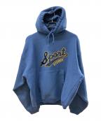 stussyステューシー）の古着「SATIN PATCH HOODIE/スポーツロゴパーカー」｜ネイビー