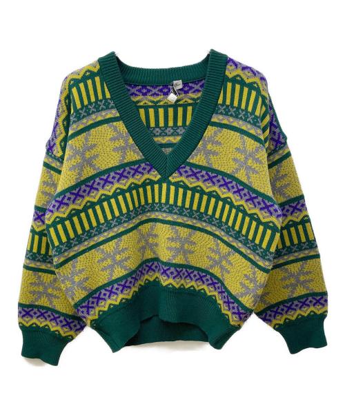 Christian Dior Sports（クリスチャン ディオールスポーツ）Christian Dior Sports (クリスチャン ディオールスポーツ) Vネックニット グリーン×イエロー サイズ:Lの古着・服飾アイテム