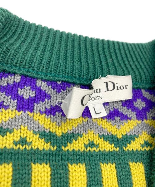 Christian Dior Sports（クリスチャン ディオールスポーツ）Christian Dior Sports (クリスチャン ディオールスポーツ) Vネックニット グリーン×イエロー サイズ:Lの古着・服飾アイテム