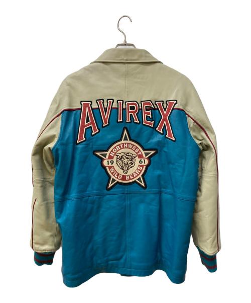 AVIREX（アヴィレックス）AVIREX (アヴィレックス) ラムレザージャケット ブルー×グリーン サイズ:Lの古着・服飾アイテム