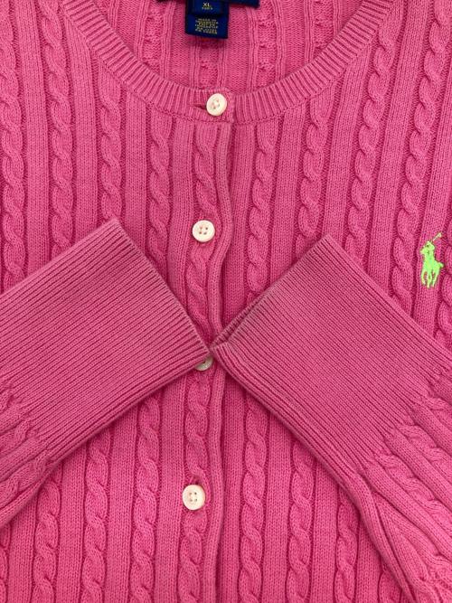 POLO RALPH LAUREN（ポロ・ラルフローレン）POLO RALPH LAUREN (ポロ・ラルフローレン) ケーブルニットカーディガン ピンク サイズ:XL(16)の古着・服飾アイテム