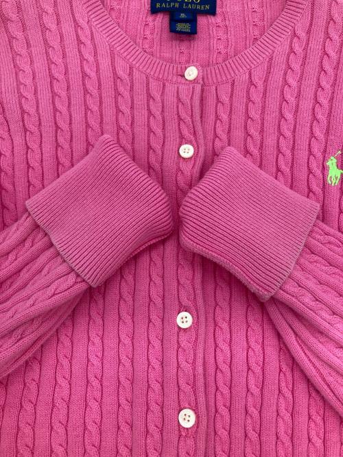 POLO RALPH LAUREN（ポロ・ラルフローレン）POLO RALPH LAUREN (ポロ・ラルフローレン) ケーブルニットカーディガン ピンク サイズ:XL(16)の古着・服飾アイテム