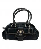 COACHコーチ）の古着「レザーコンビシグネチャーハンドバッグ」｜ブラック