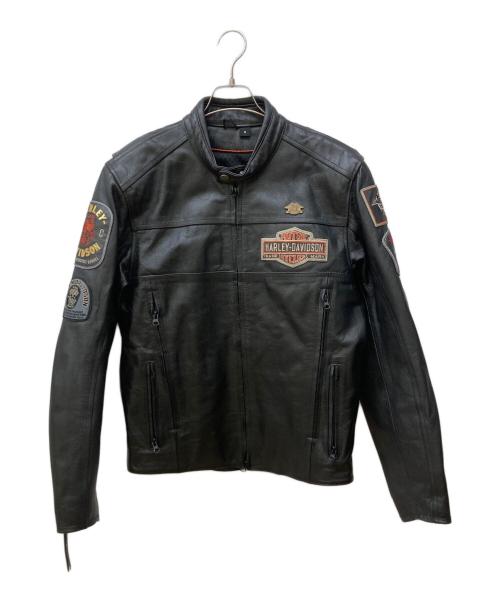 HARLEY-DAVIDSON（ハーレーダビッドソン）HARLEY-DAVIDSON (ハーレーダビッドソン) ワッペンデザインライダースジャケット ブラック サイズ:Mの古着・服飾アイテム