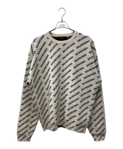 BALENCIAGA（バレンシアガ）BALENCIAGA (バレンシアガ) オールオーバーロゴニット アイボリー×ブラック サイズ:Lの古着・服飾アイテム