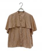 TOMORROW LAND collectionトゥモローランドコレクション）の古着「シアーストライプフレアヨークブラウス」｜ブラウン×ホワイト