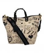 DOLCE & GABBANAドルチェ＆ガッバーナ）の古着「Small Beatrice Graffiti Tote/2WAYバッグ」｜アイボリー×ブラック