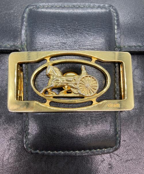 CELINE（セリーヌ）CELINE (セリーヌ) 馬車金具レザーショルダーバッグ ブラックの古着・服飾アイテム